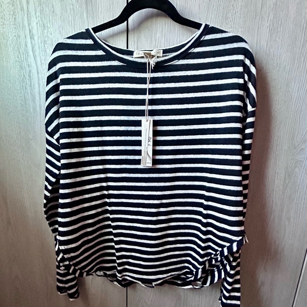 Lovestitch Striped Linen Blend Distressed Top Medium NWT